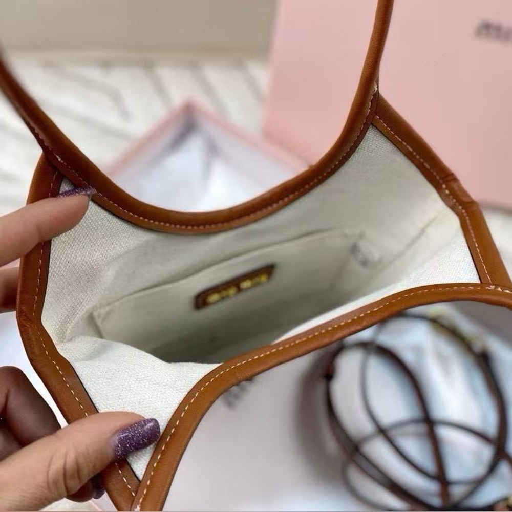 Miu Miu Beau Small Leather Tote Bag Brown Embossed Logo Shoulder Bag - Picture 9 of 9